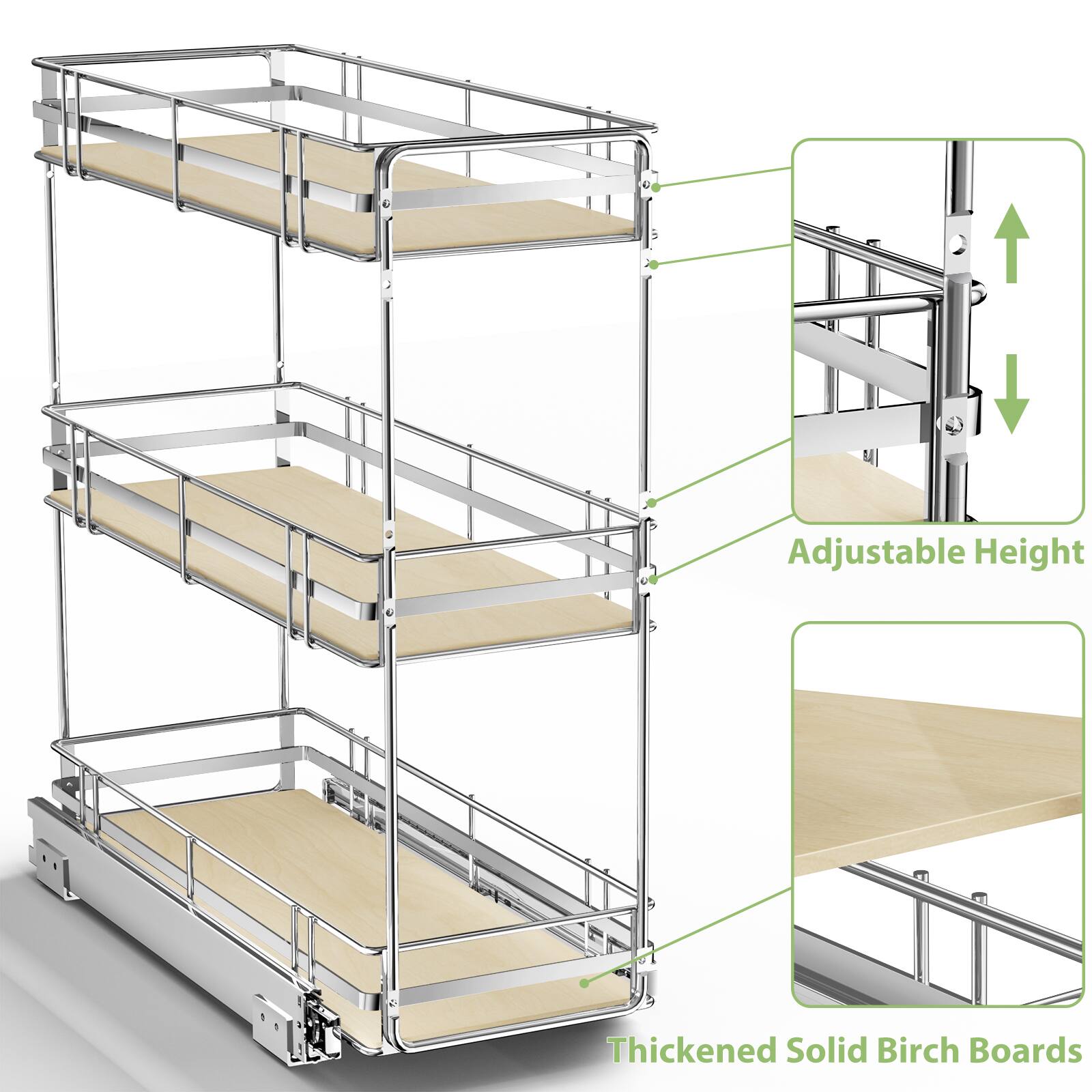 Adjustable Height
Thickened Solid Birch Boards