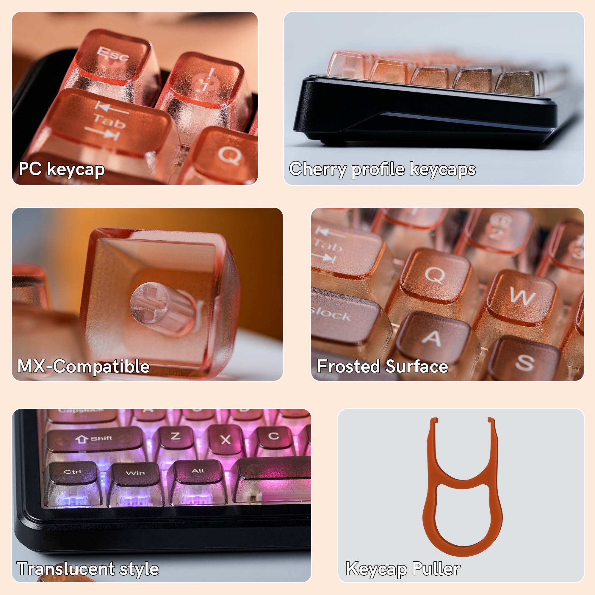 Esc H Tab PC keycap 4 ! Q Cherry profile keycaps S MX-Compatible Shift Z Ctri Win Alt Translucent style X C Tab Q W Flock A Frosted Surface S y Keycap Puller 3