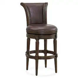 ROME + OAK - Runyan Bar Stool, Dark Walnut Finish with Vintage Vegan Leather - Brown
