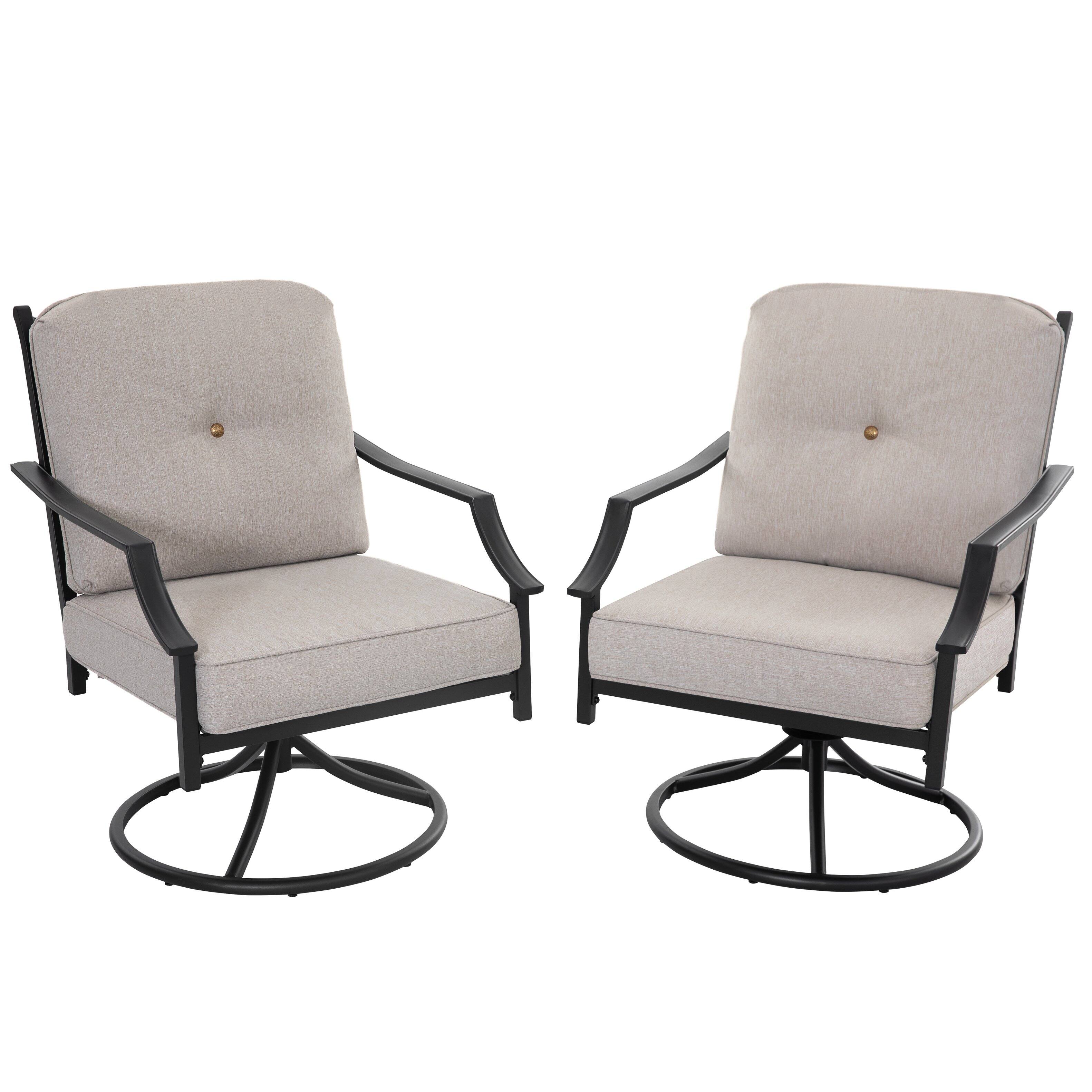 Alt View 4. Nuu Garden - 2-Piece Outdoor Swivel Patio Sofas with Thick Olefin Cushions and Wide Seat - Octagonal Lattice Design (Black and Beige).