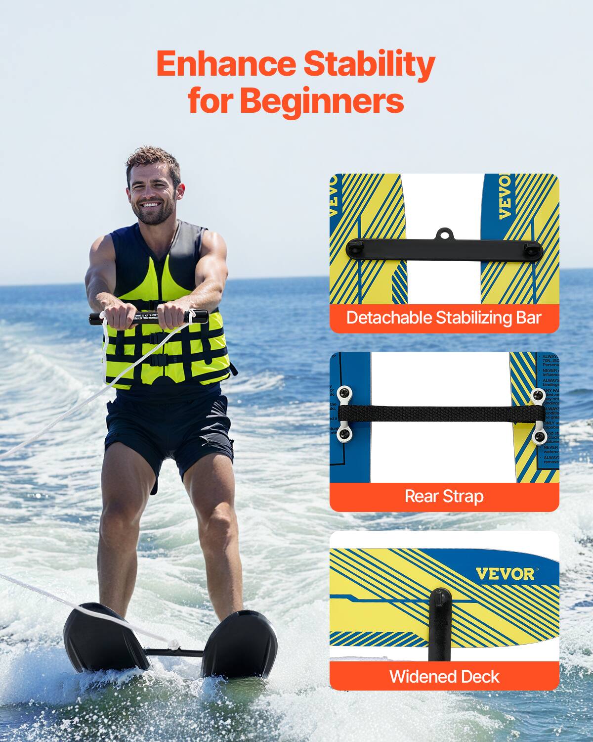 Enhance Stability for Beginners

- Detachable Stabilizing Bar
- Rear Strap
- Widened Deck