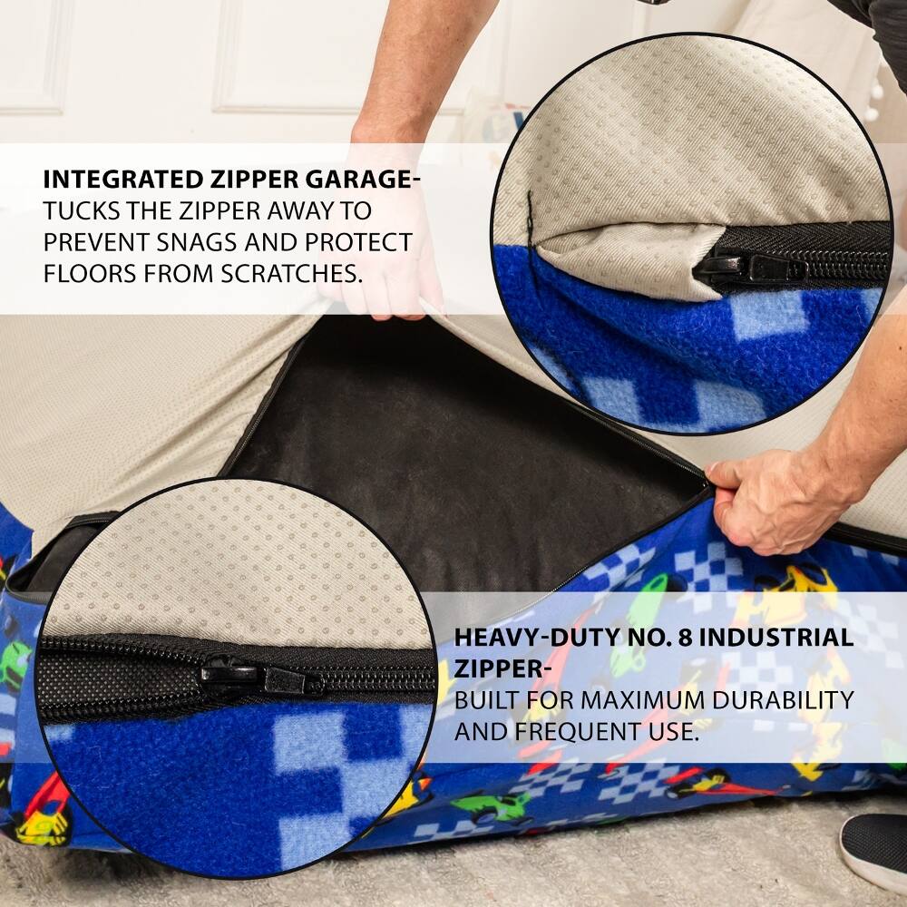 INTEGRATED ZIPPER GARAGE- TUCKS THE ZIPPER AWAY TO PREVENT SNAGS AND PROTECT FLOORS FROM SCRATCHES.

HEAVY-DUTY NO. 8 INDUSTRIAL ZIPPER- BUILT FOR MAXIMUM DURABILITY AND FREQUENT USE.