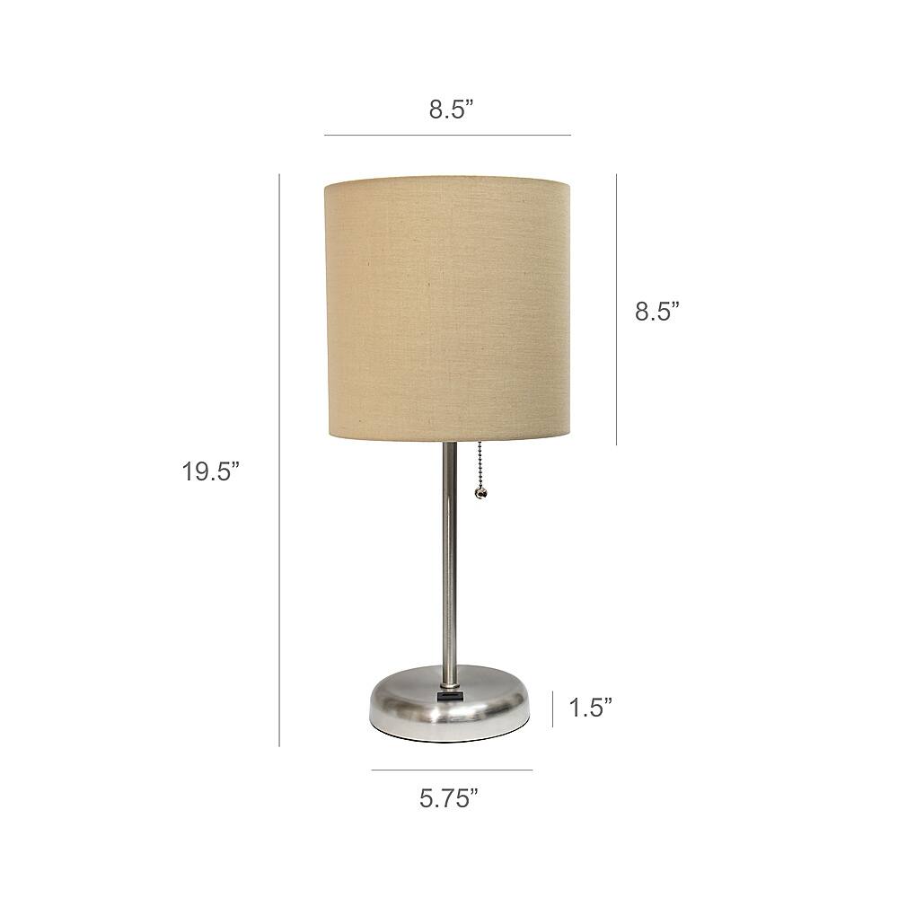Left. Limelights - Stick Lamp with USB charging port and Fabric Shade - Silver/Tan.
