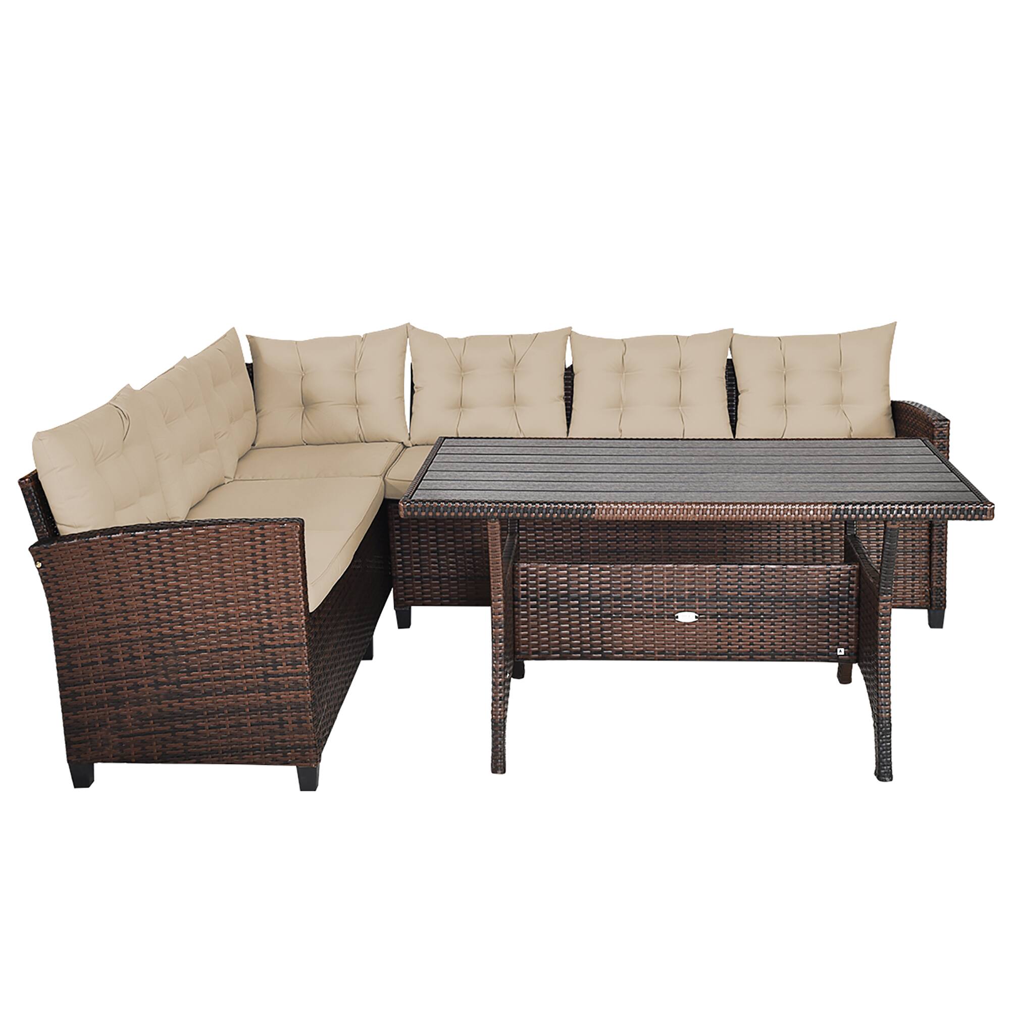 Alt View 1. Gymax - Gymax 3PCS Rattan Dining Sofa Set w/6 Cushioned Seats Patio Furniture - AS PICS.