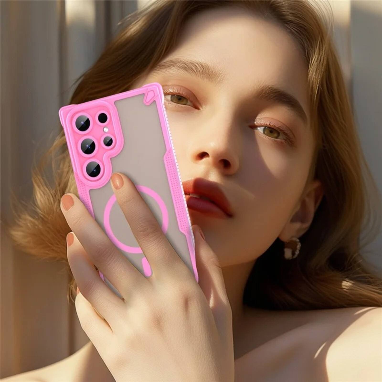 Alt View 6. UUCOVER - Magnetic Case for Samsung Galaxy S25 Ultra, Compatible with Mag Safe Shockproof TPU+PC Case Matte Translucent Back Cover - Pink.