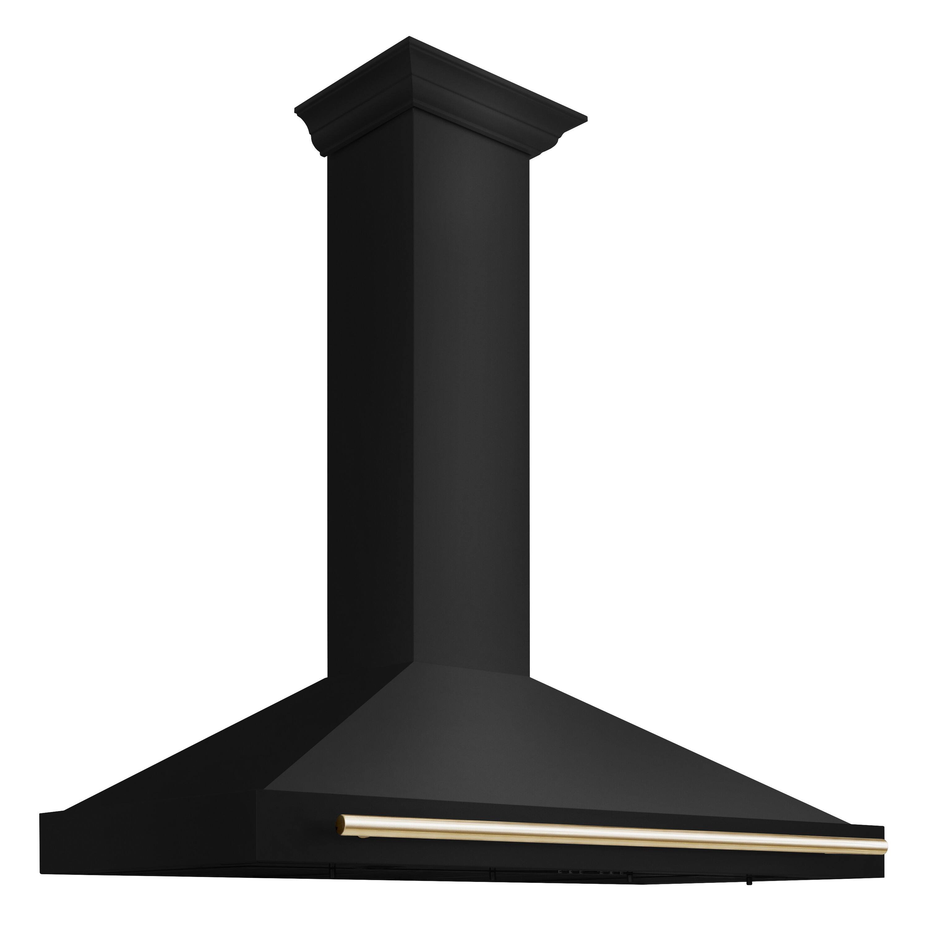 Left. ZLINE - 48 in. Autograph Edition Wall Mount Range Hood with Polished Gold Handle (BSKB4Z-48-G) - Black Stainless Steel.