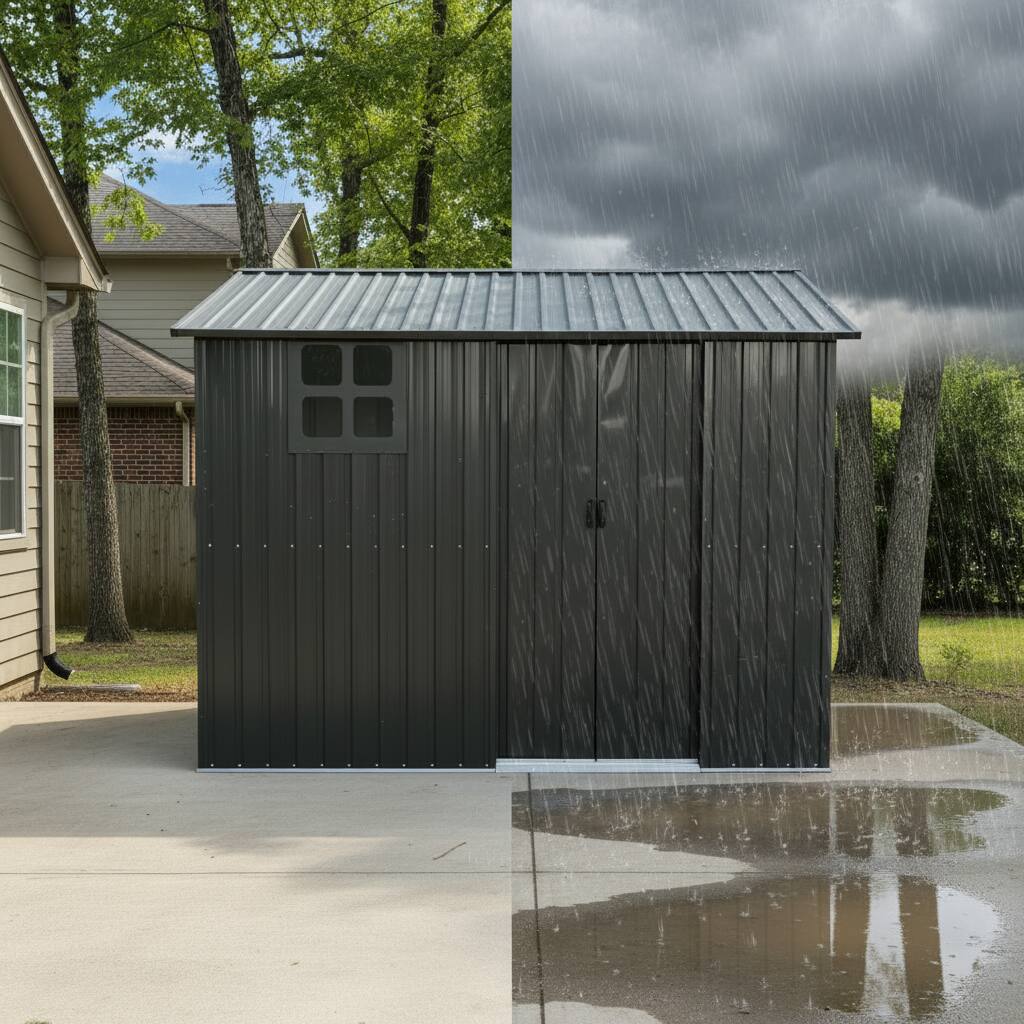 Alt View 2. Anysun - 8x6 FT Weatherproof Galvanized Steel Outdoor Storage Shed with Sliding Door, Window & Vents - Black.