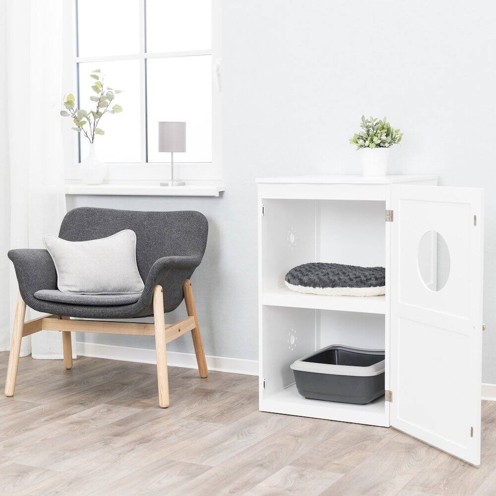 Angle. TRIXIE - 2-Story Cat Litter Box Enclosure Hidden Litter Indoor Cat Furniture Accent Table - White.