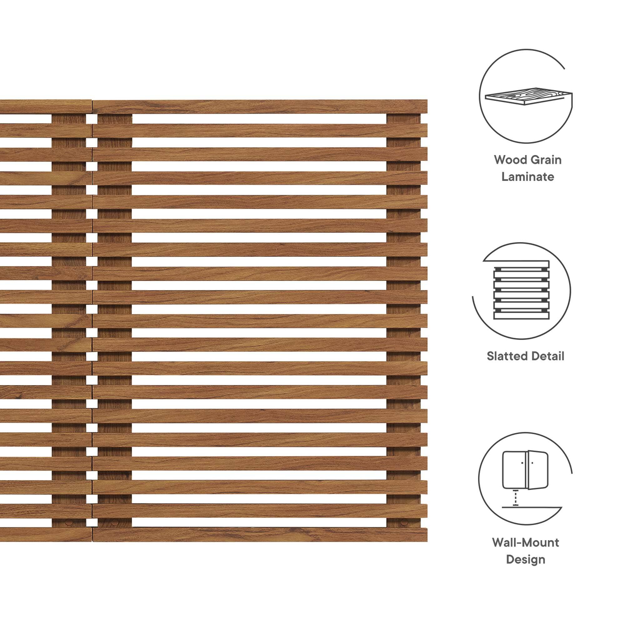 Wood Grain Laminate Slatted Detail Wall-Mount Design

- Wood Grain Laminate
- Slatted Detail
- Wall-Mount Design
