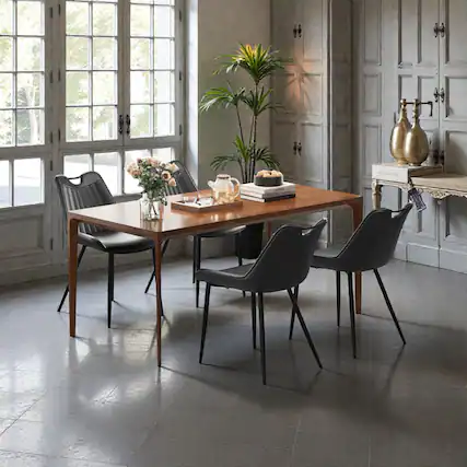 Front. Hivvago - Contemporary Metal-Leg Dining Chairs in a Set of 4 with Faux Leather Finish - Black.