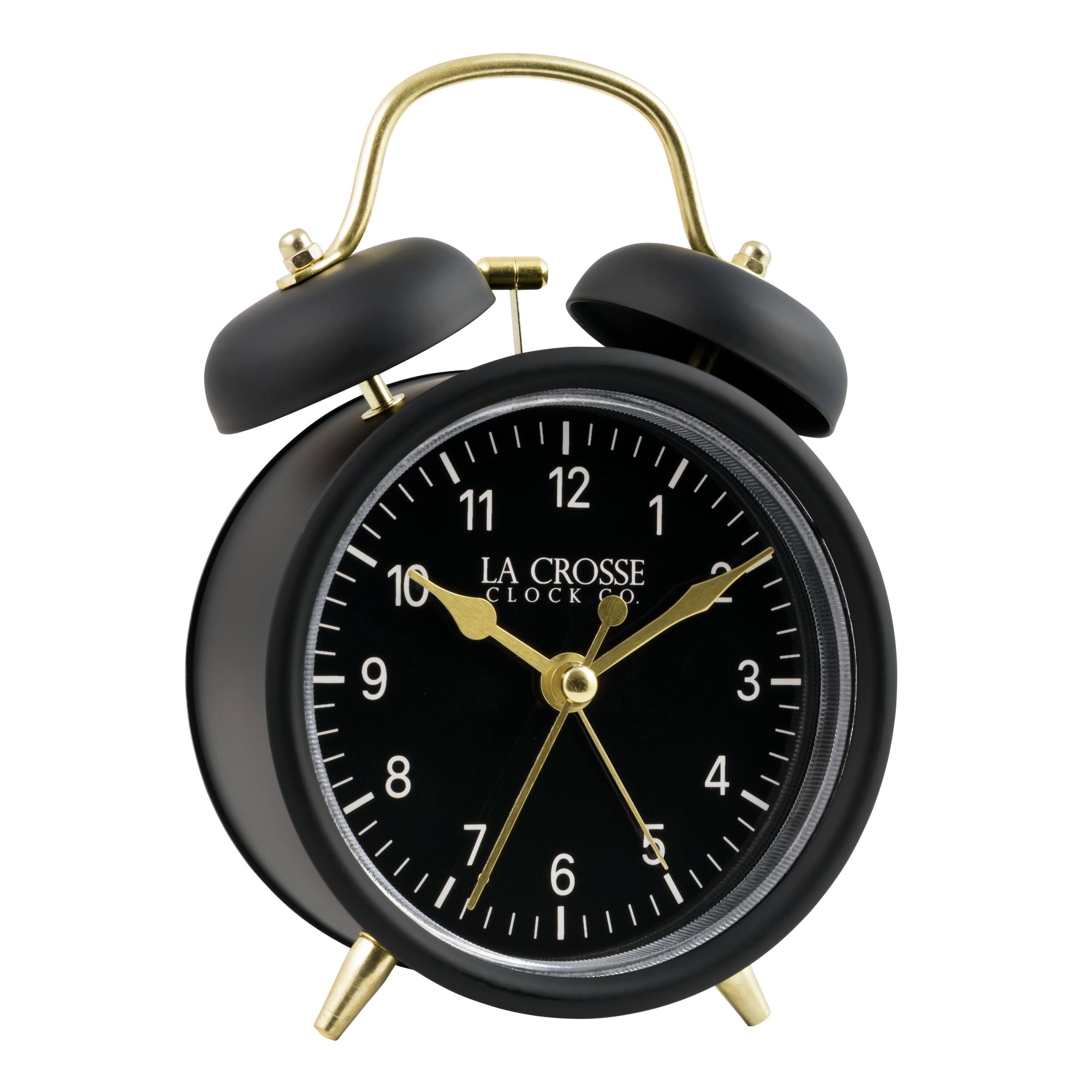 La Crosse Clock Co. Twin Bell Silent Sweeping Quartz Analog Alarm Clock ...
