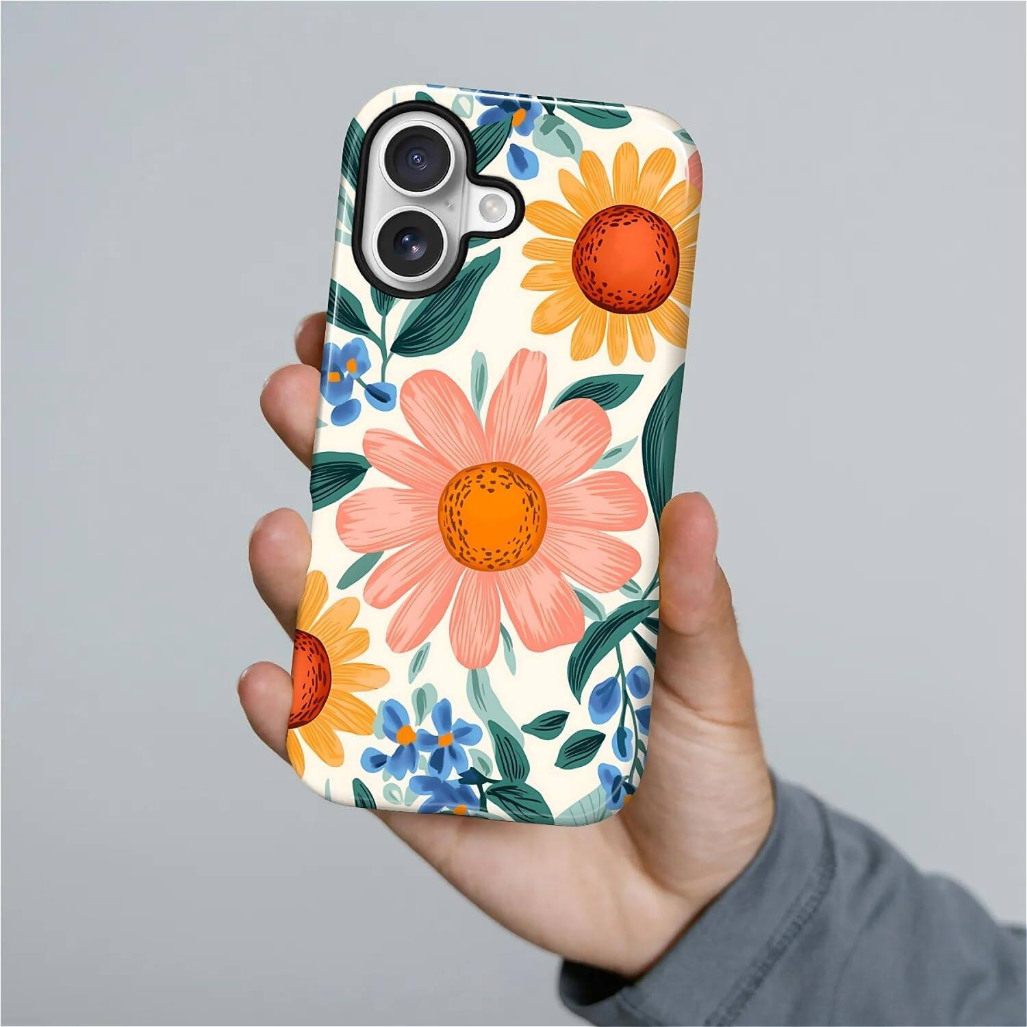 Alt View 2. Finnhomy - Smartphone Case for iPhone 17 Military Grade Dual Layer Protection Anti Slip Grip - Retro Flowers.