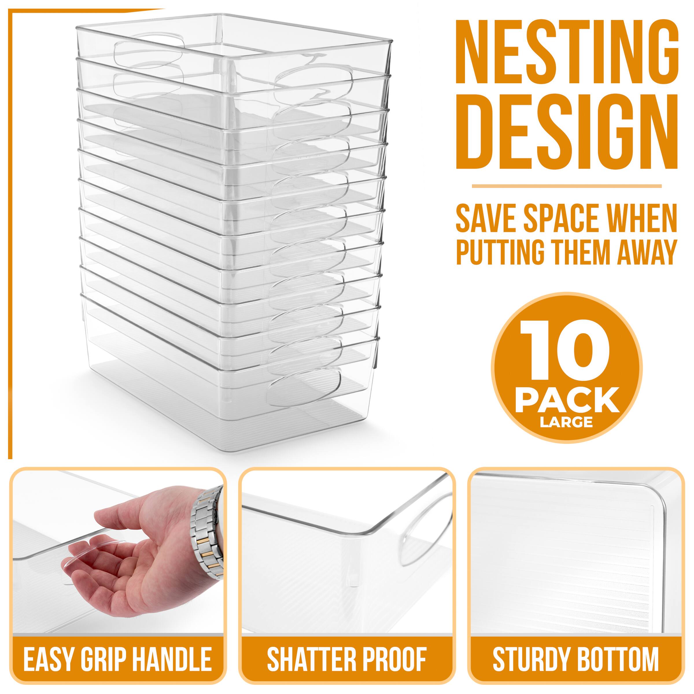 NESTING DESIGN  
SAVE SPACE WHEN PUTTING THEM AWAY  

10 PACK LARGE  

EASY GRIP HANDLE  
SHATTER PROOF  
STURDY BOTTOM