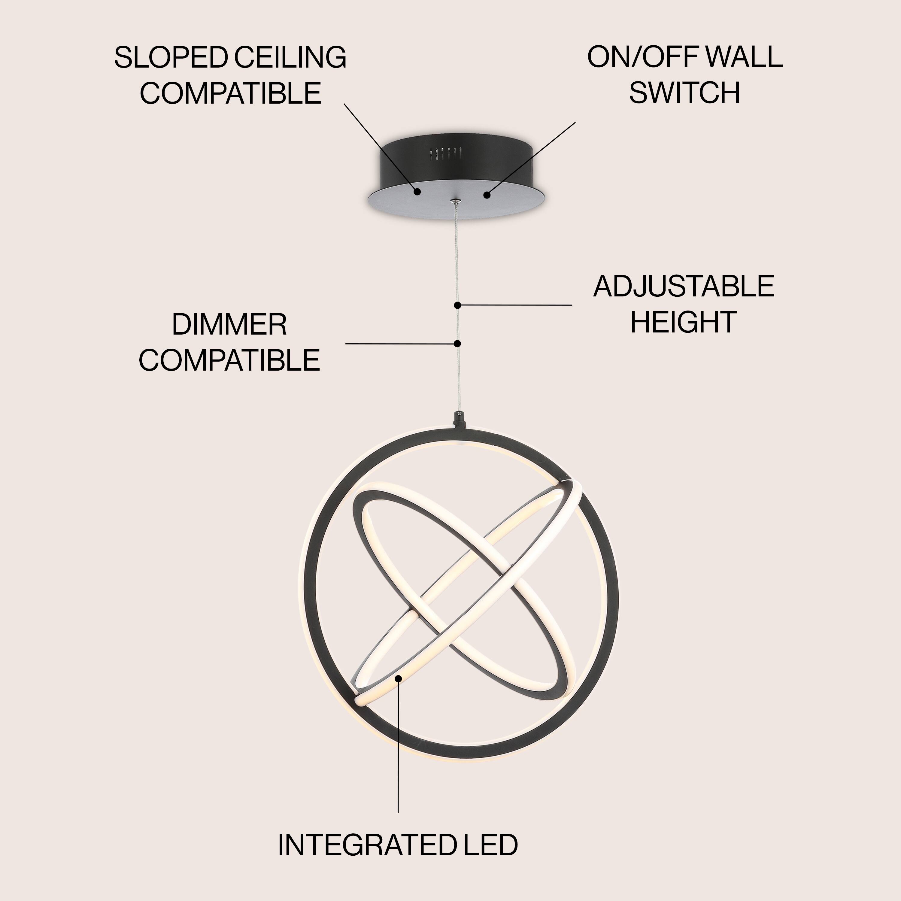 SLOPED CEILING COMPATIBLE  
ON/OFF WALL SWITCH  
DIMMER COMPATIBLE  
ADJUSTABLE HEIGHT  
INTEGRATED LED