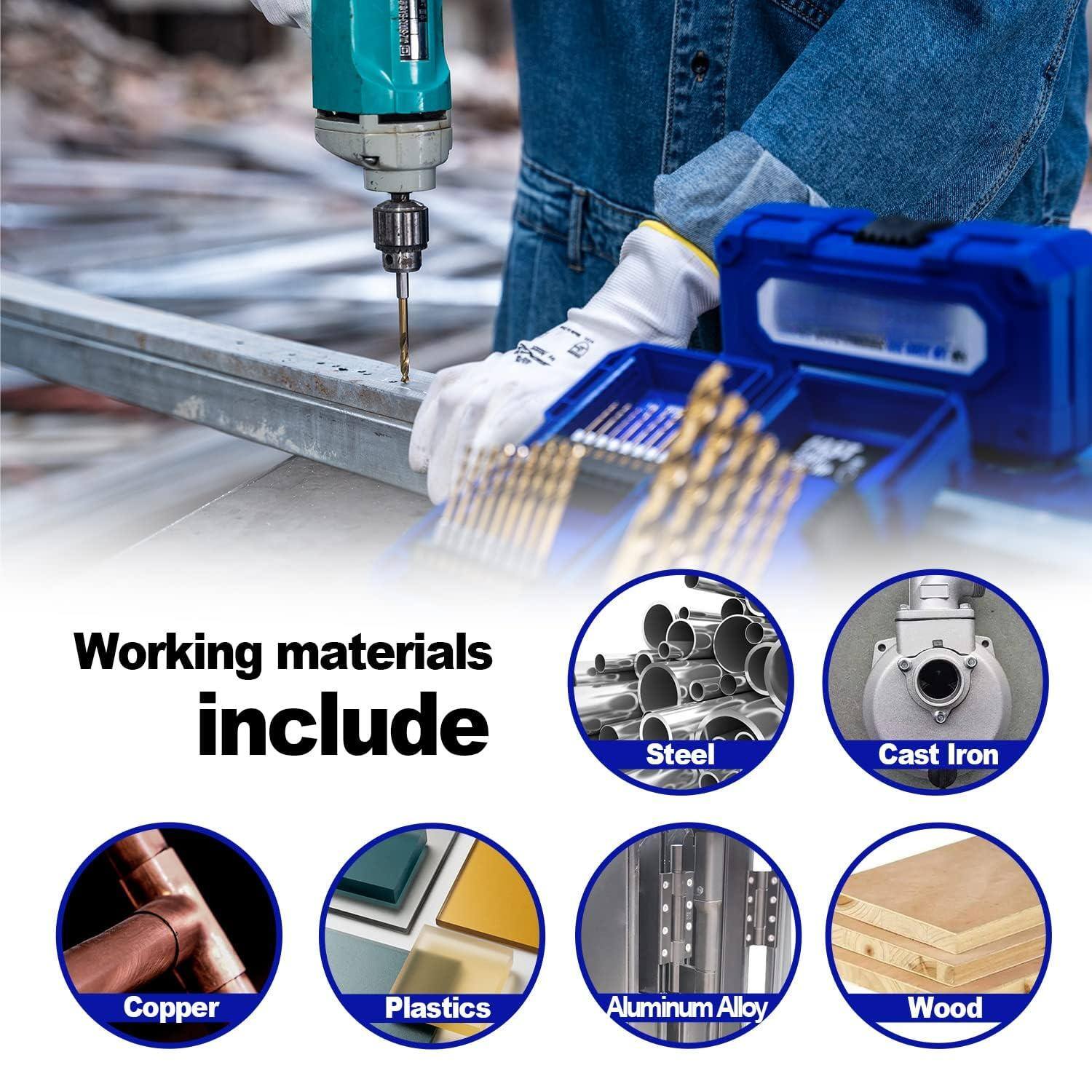 Working materials include:

- Steel
- Cast Iron
- Copper
- Plastics
- Aluminum Alloy
- Wood