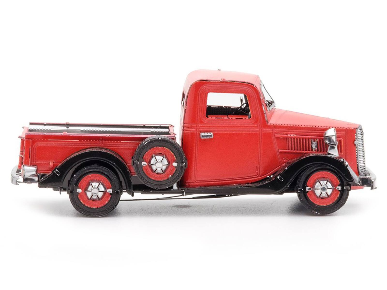 Alt View 1. Metal Earth - Model Kit 1937 Ford Pickup Truck Red and Black (Moderate Difficulty) Steel Model by Metal Earth.