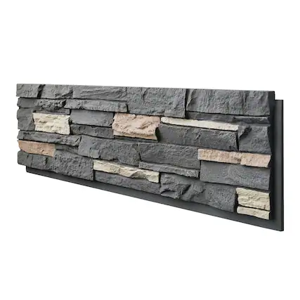 Front. LOVMOR - 1 Pack Faux Stone Wall Covering Panels for Interior and Exterior Decor PU Stone Veneer Exterior Exterior Siding Panels - Roman Black B Stone.