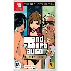 **The Definitive Edition**
**Nintendo Switch**
**Grand Theft Auto: The Trilogy**
**Mature 17+**
**ESRB**
**Download required.**
**See back.**
**M**
**ESRB**
**Rockstar Games**