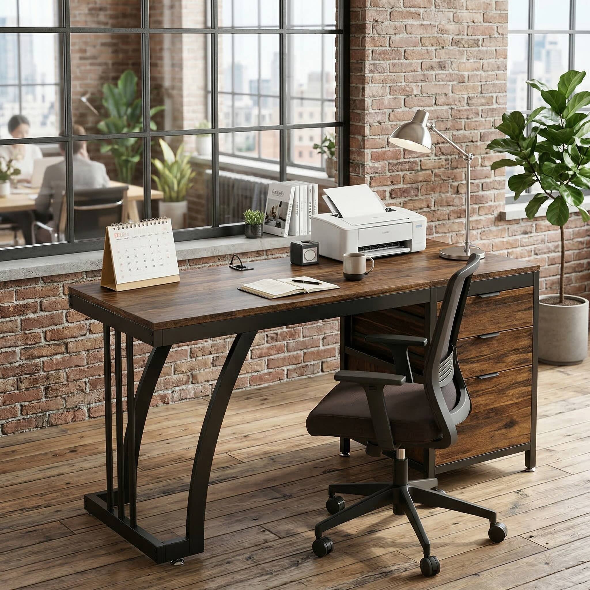 Alt View 7. Forest'nSky - Extensive Office Desk,Computer Desk,Elegant Writing Desk,Brown - Brown.