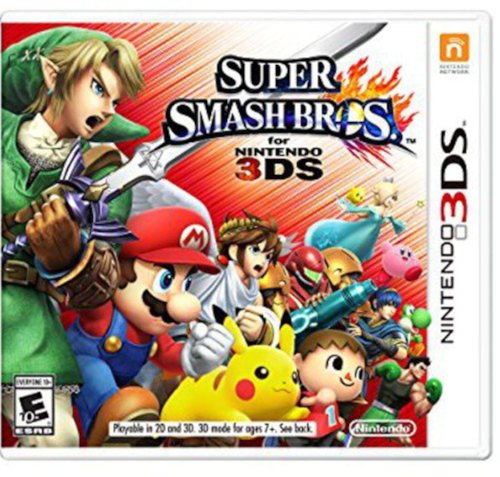 E 10+: ESAB SUPER SMASH BROS. for NINTENDO 3DS  
Playable in 2D and 3D. 3D mode for ages 7+. See back.  
Nintendo 3DS  
Nintendo  
Nintendo Network