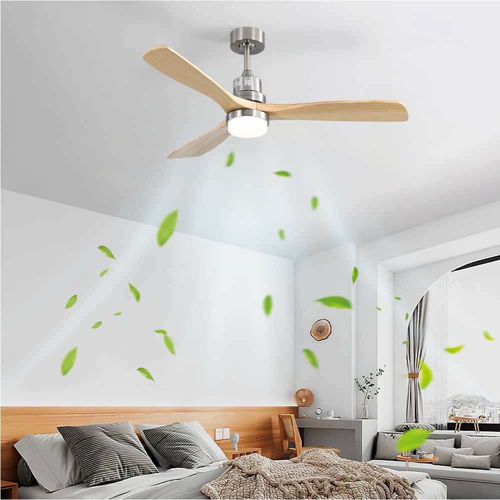 Sofucor - Modern 52 Inch Wood Ceiling Fan with Lights and Remote Control with 3 Down Rods Nickel Reversible 3CCT Quiet Ceiling Fan - Nickel Wood