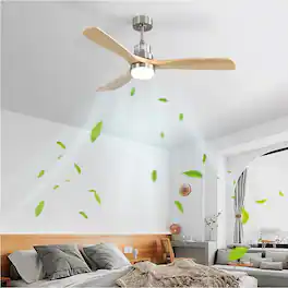 Sofucor - Modern 52 Inch Wood Ceiling Fan with Lights and Remote Control with 3 Down Rods Nickel Reversible 3CCT Quiet Ceiling Fan - Nickel Wood - 1 Pack