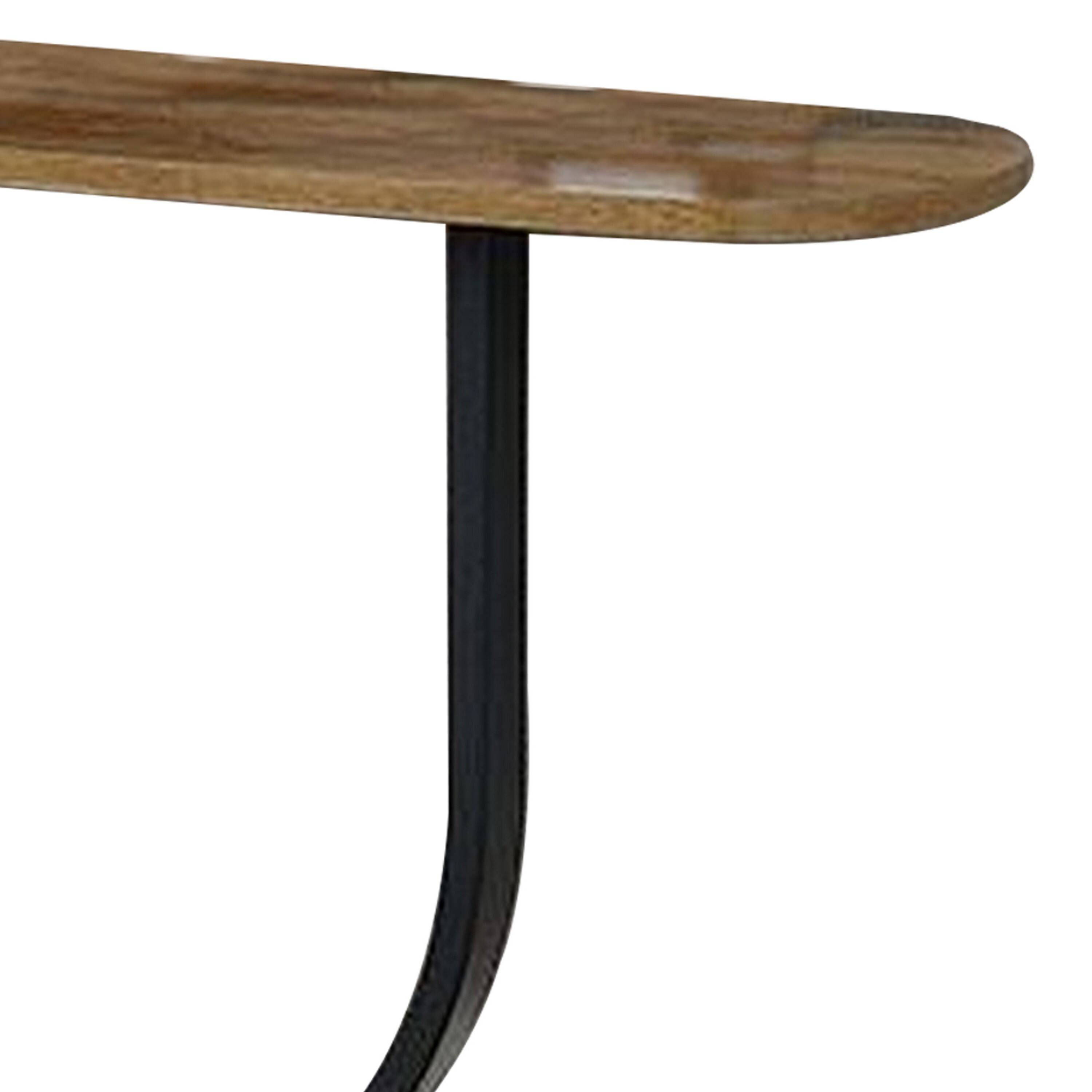 Alt View 2. Manhattan Lane - Obin 47 Inch Sofa Table, Rustic Oak Brown MDF, Black U Shape Steel Base - Black, Brown.