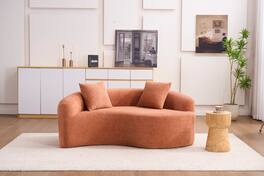 Trinkets Crazed - S-Curved Loveseat Chenille Couches with 2 Pillows, Upholstered Luxury Plush Cloud Sectional Sofa - Coral