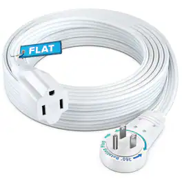 Maximm - 360° Rotating Flat Plug Extension Cord 15 feet Flat Cord Under Carpet with Slim Space-Saving Plug Design - White