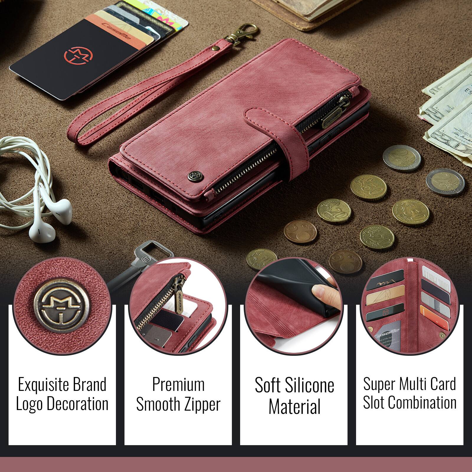 Exquisite Brand Logo Decoration  
Premium Smooth Zipper  
Soft Silicone Material  
Super Multi Card Slot Combination