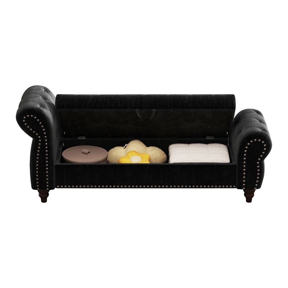 Alt View 6. Ropilly - Ropilly Black Velvet Bed Bench with Storage Tufted Chaise Lounge - Black.