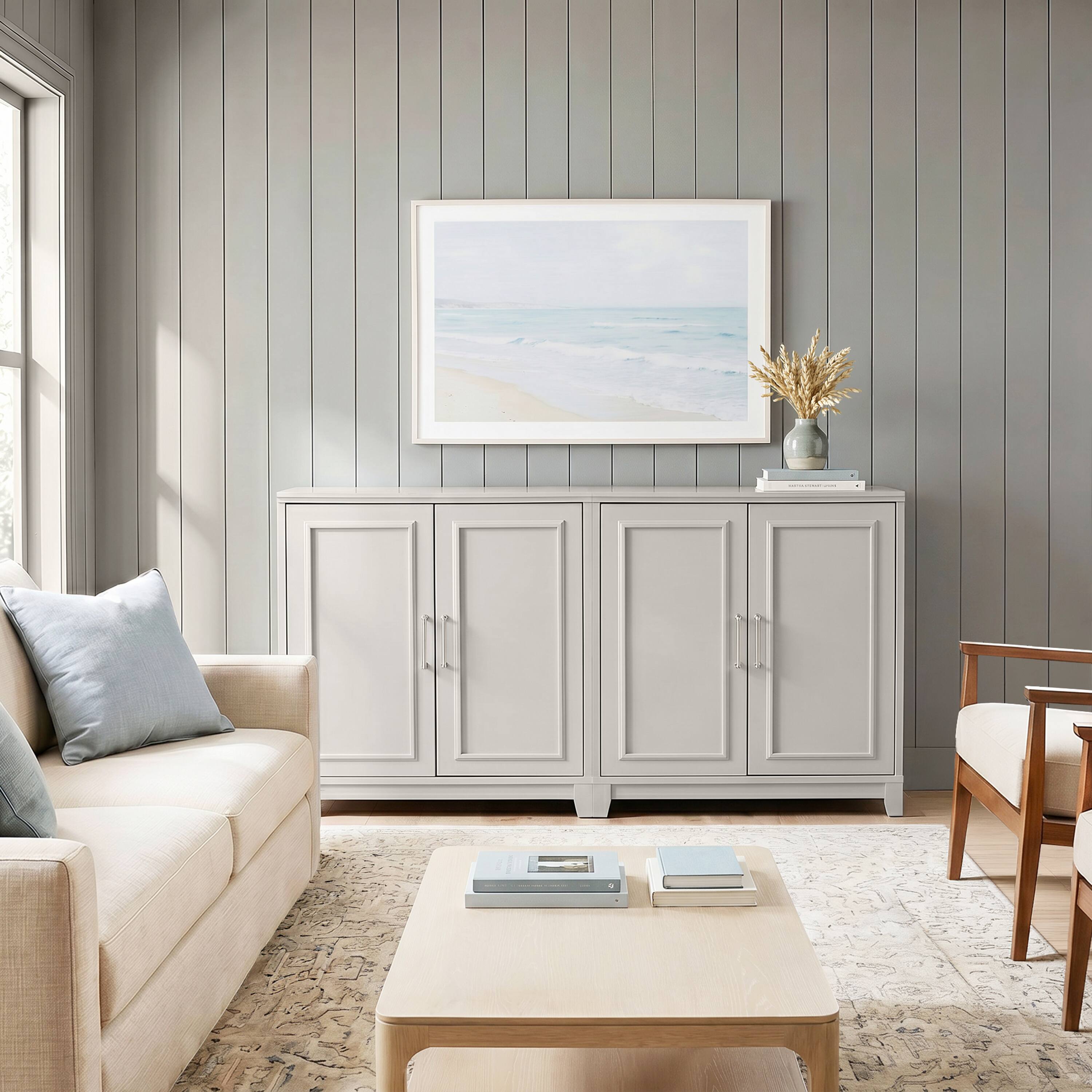 Alt View 5. Martha Stewart - Lily Pond Set of 2 Modular Storage Cabinets with Adjustable Shelf, Soft-Close Doors, Solid Wood Frames and Legs - Sharkey Gray/Brushed Stainless Steel Hardware.