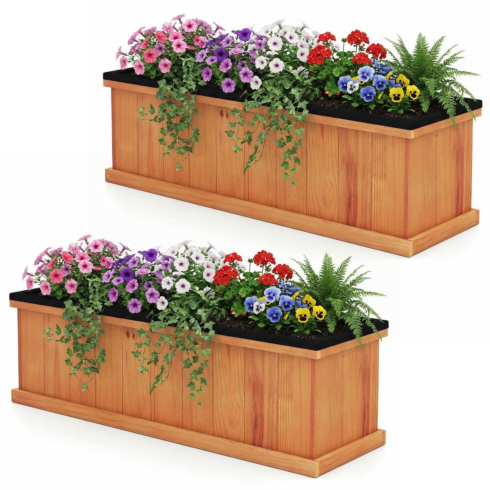 Front. Costway - Costway 2 PCS Wood Raised Garden Bed with Drainage Holes, Liner for Flowers Vegetables Herbs - Orange.