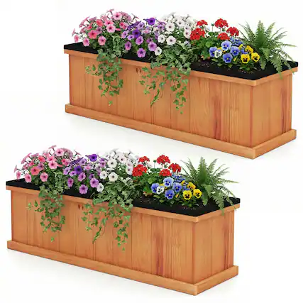 Front. Costway - Costway 2 PCS Wood Raised Garden Bed with Drainage Holes, Liner for Flowers Vegetables Herbs - Orange.