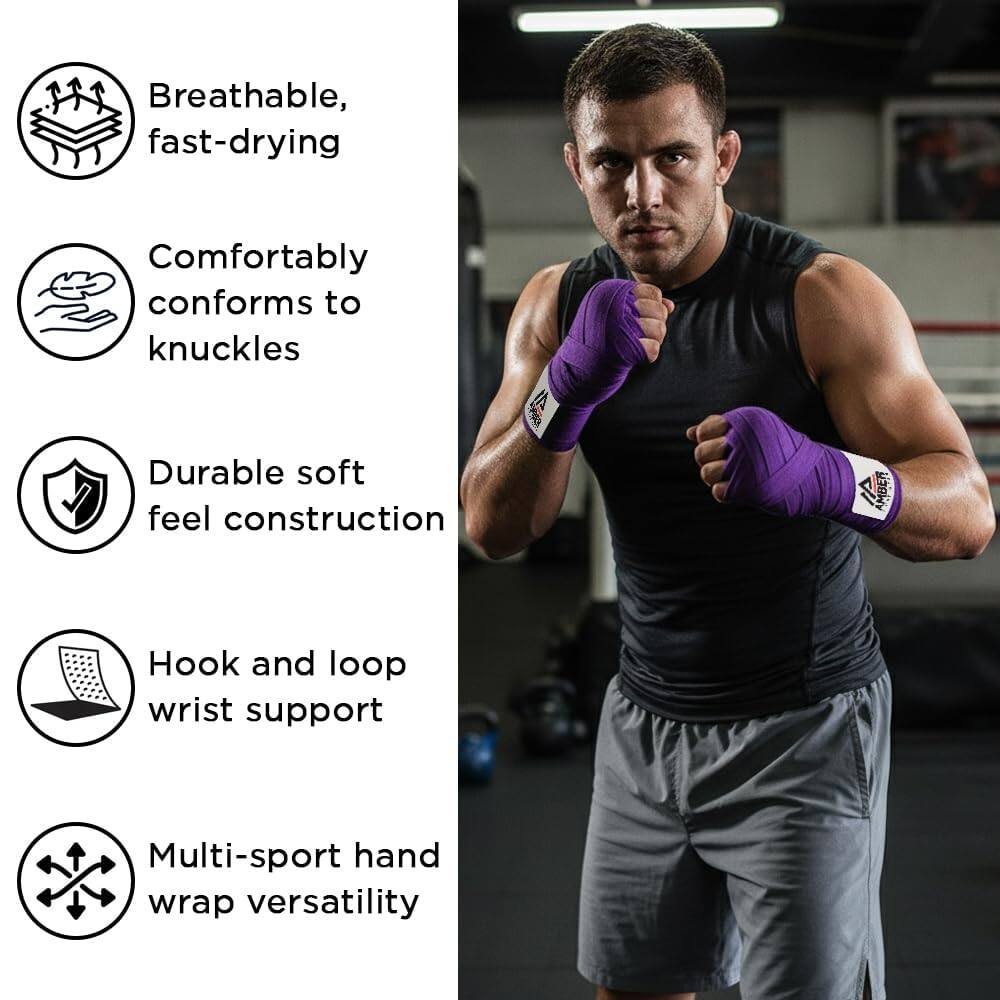 - Breathable, fast-drying
- Comfortably conforms to knuckles
- Durable soft feel construction
- Hook and loop wrist support
- Multi-sport hand wrap versatility