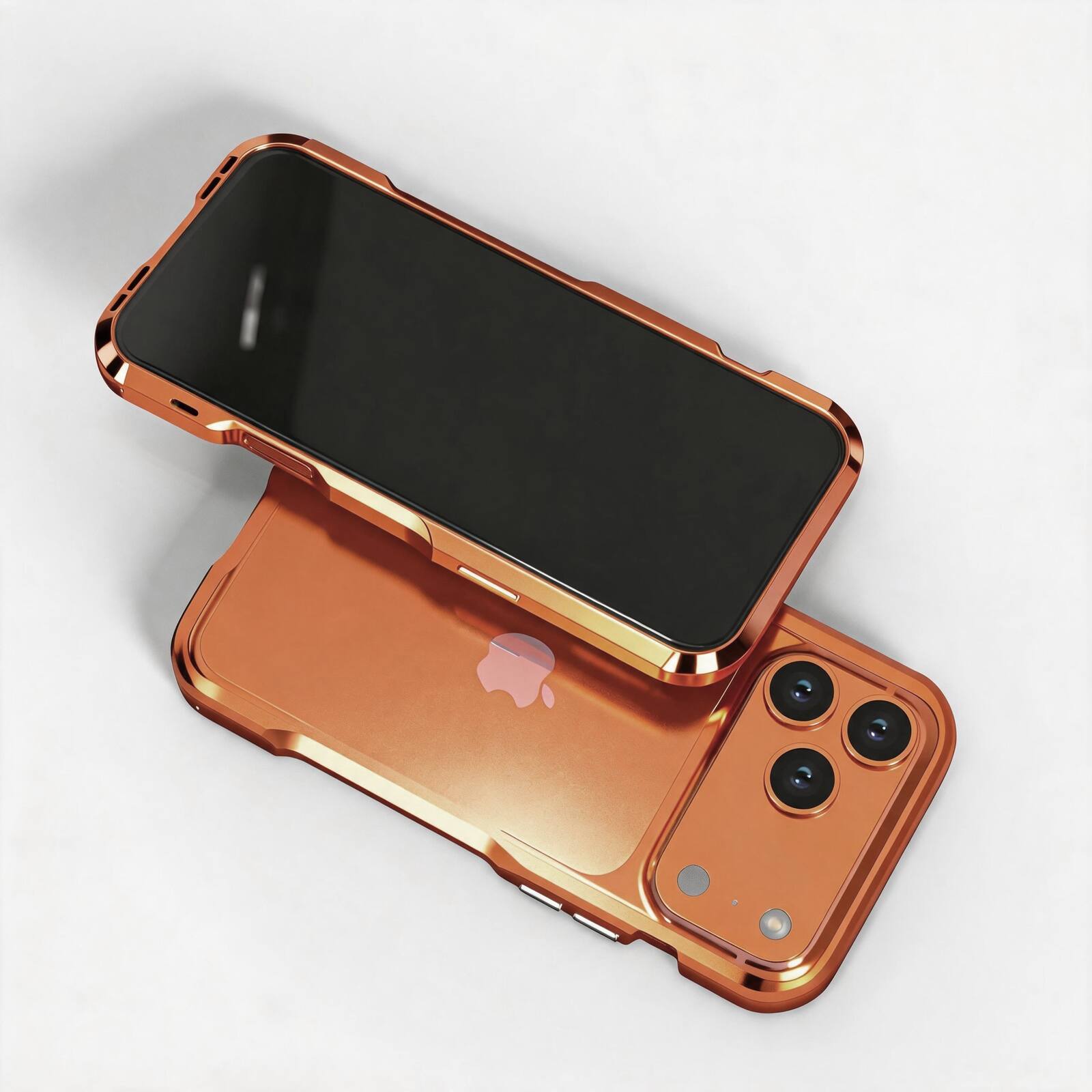 Angle. UUCOVER - Metal Bumper Case for Apple iPhone 18 Pro Shockproof Aluminum Alloy Bumper Frame - Orange.