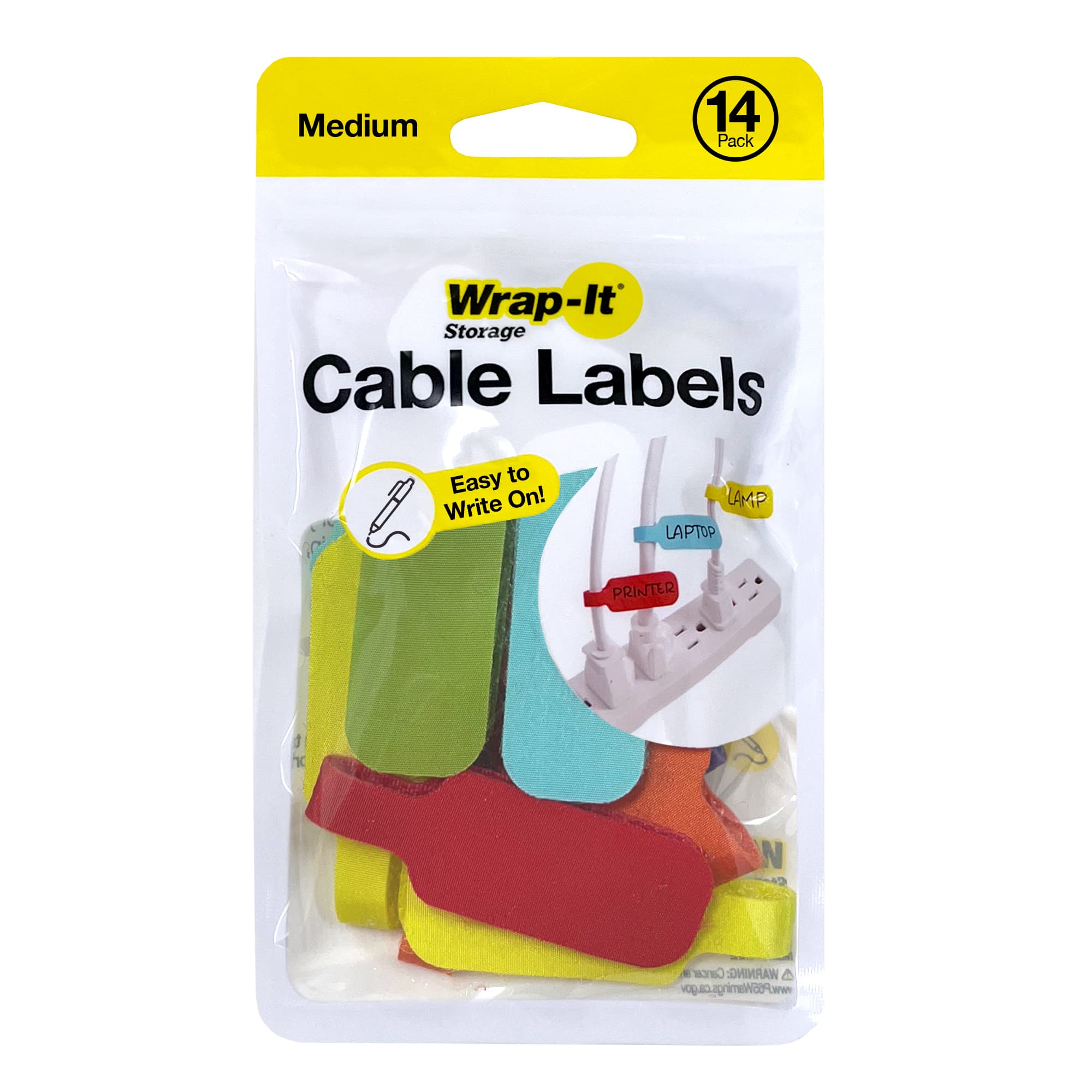 Wrap-It Storage - Cable Labels - Medium (14-Pack) Multi-Color - Hook and Loop Write On Labels - Assorted Colors
