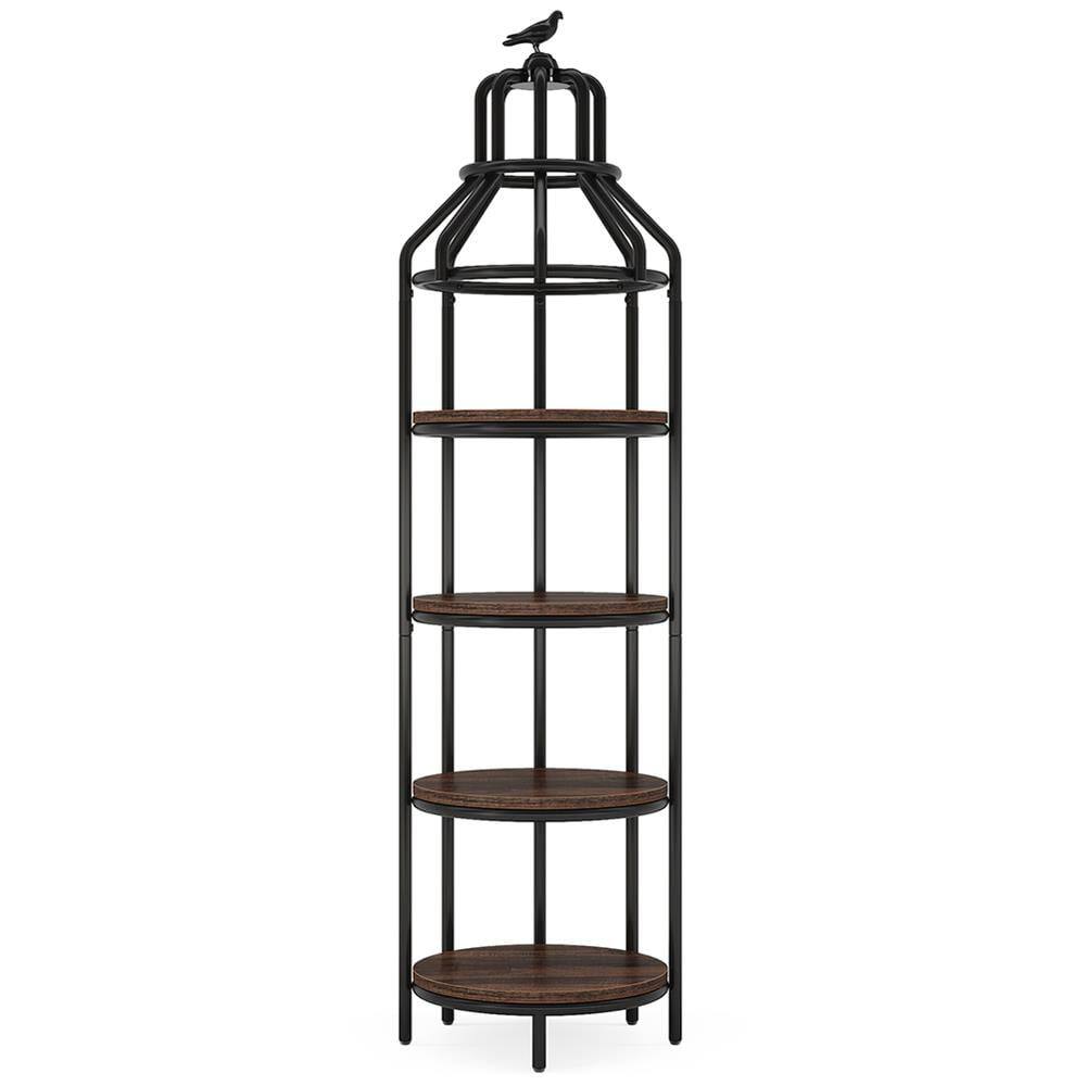 Back. Kadyn - Kadyn Bookshelf, Storage Shelf, Bookcase,Industrial Bookshelf, 4-Tier Etagere Bookcase with Bird Cage Design - Brown.
