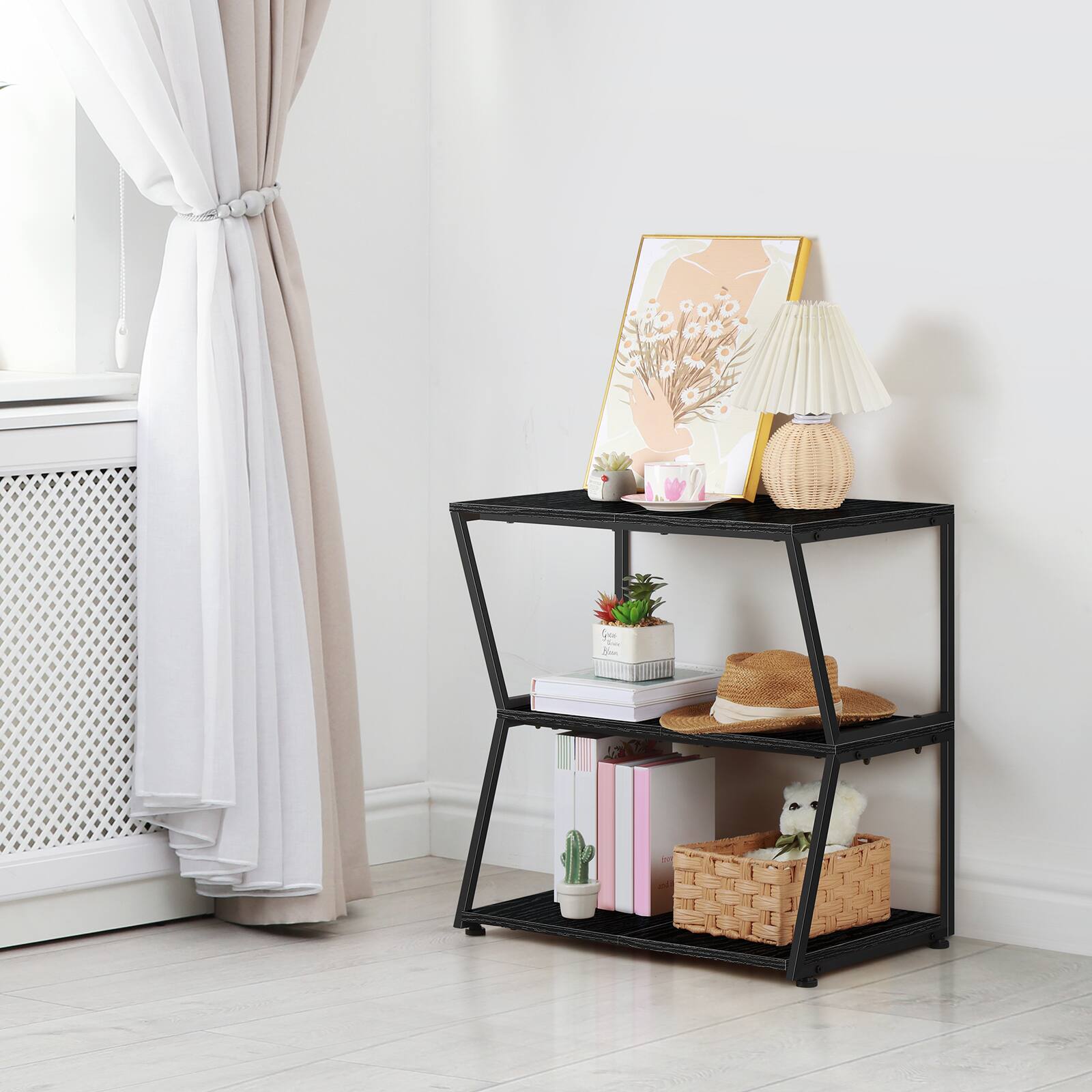 Alt View 1. Oumilen - 3-Tier Audio Equipment Stand with Black Metal Frame and Wood Shelves - Black.