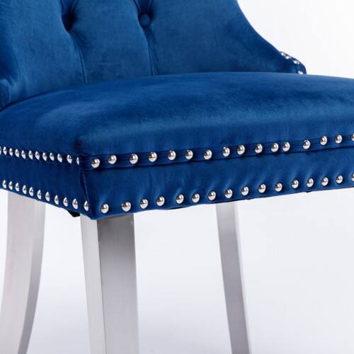 Alt View 5. LUCKY ONE - Assembled Tufted Velvet Dining Chair Set of 2 with Chrome Stainless Steel Legs Nailhead Trim - Blue.