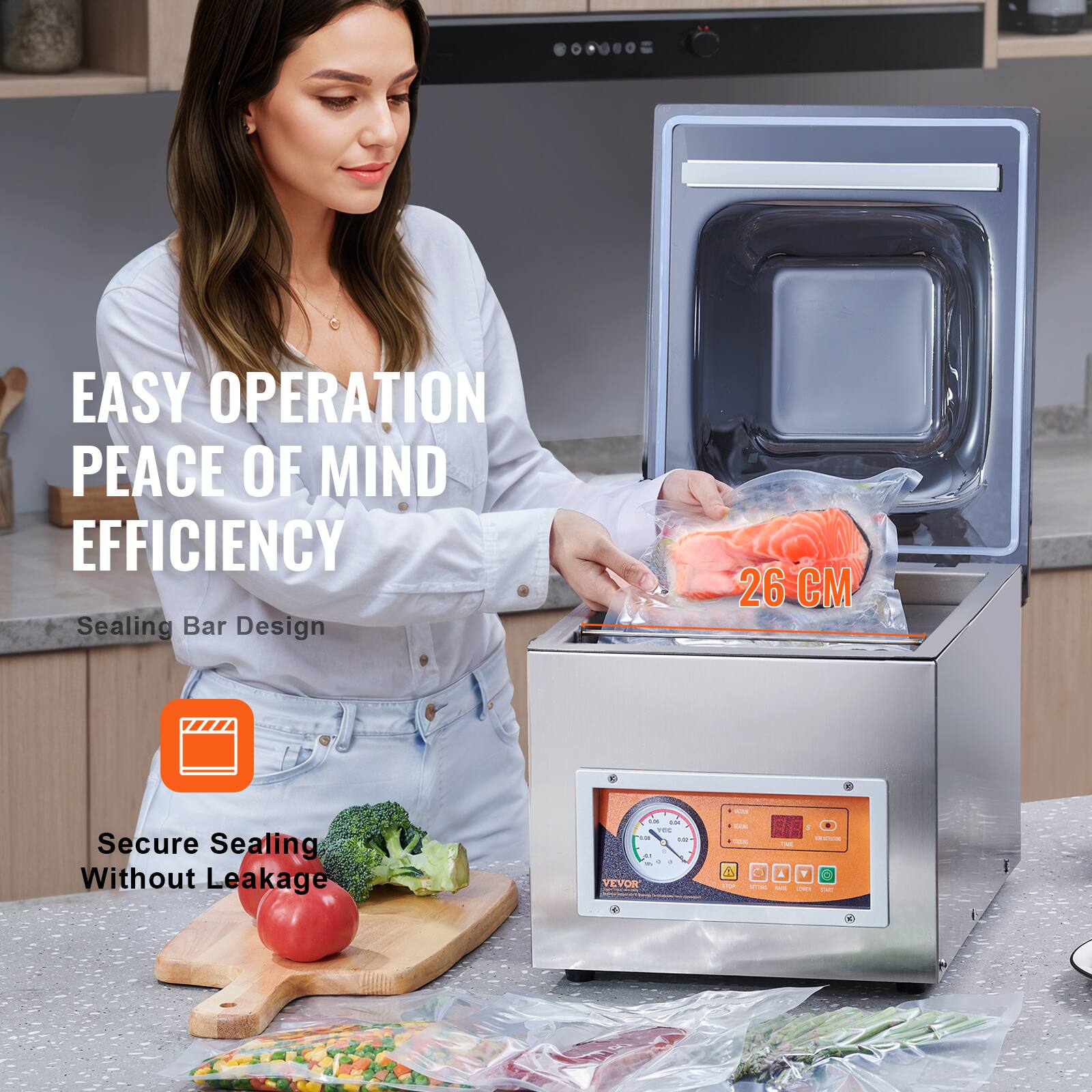 EASY OPERATION PEACE OF MIND EFFICIENCY
Sealing Bar Design
26 CM
Secure Sealing Without Leakage