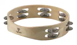 Tycoon Percussion - Wooden Tambourine, Round Shape, Eco-Friendly Siam Oak Shell, Chrome-Plated Steel Alloy Jingles, Clear & Crisp Sound