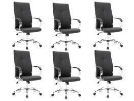 LeisureMod - Set of 6 Sonora High-Back Ergonomic Leather Upholstered Desk Office Chair with Chrome Finish Base for Home Office - Black