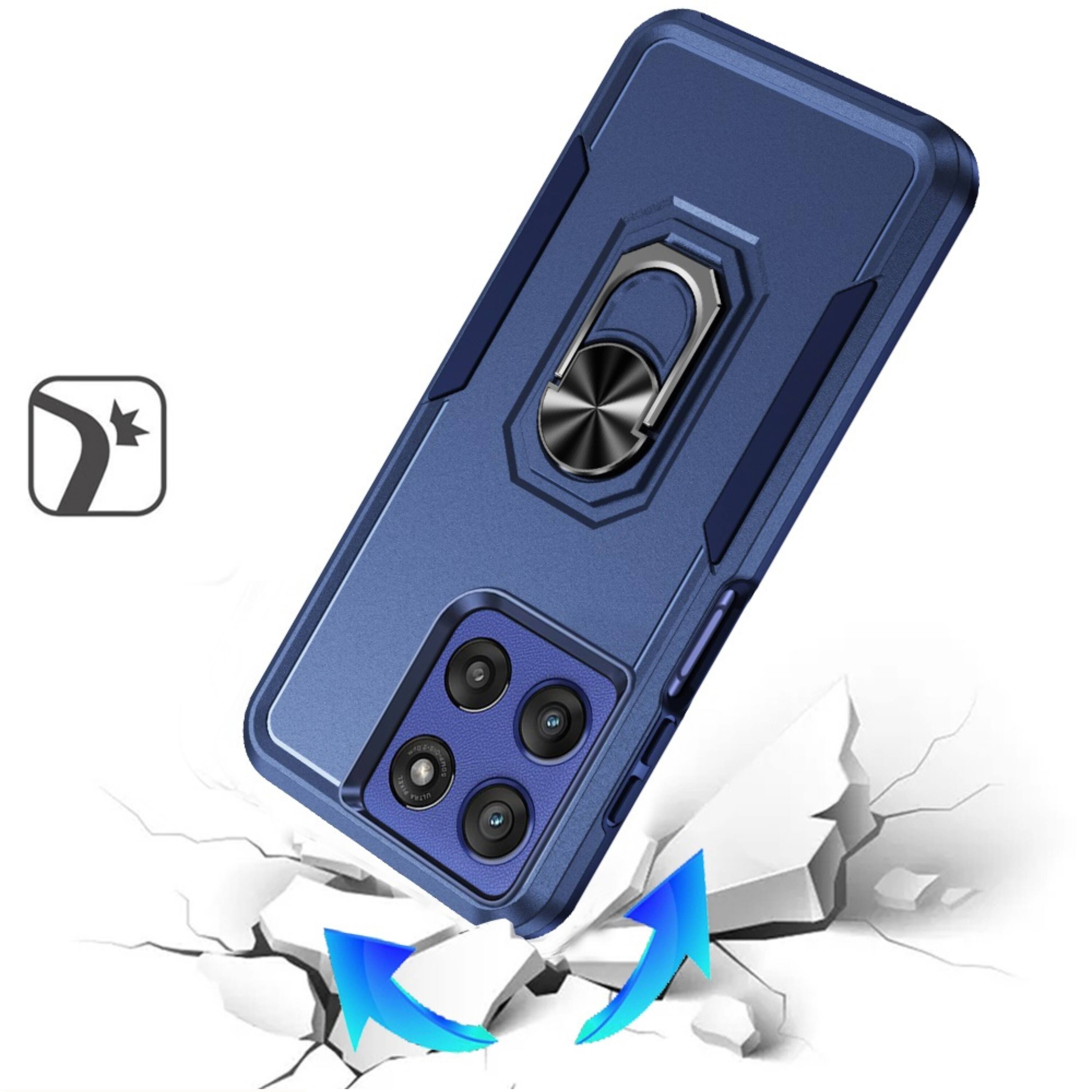 Angle. Kitcheniva - Hard Shell Soft Inner Rubber Cover Metal Ring Stand Phone Case With Tempered Glass For Moto G Stylus 2026/2025 Dark Blue - Dark Blue.