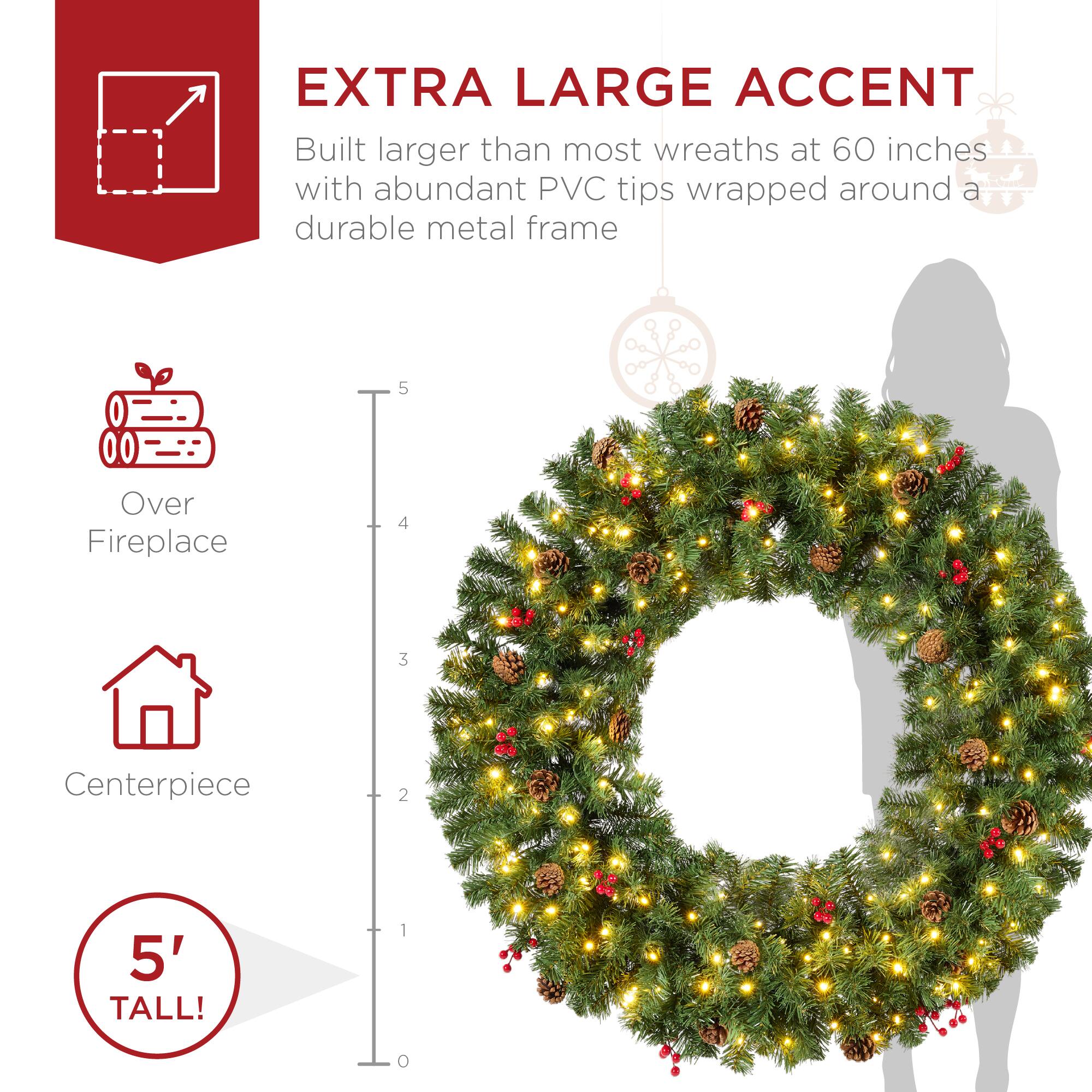 **EXTRA LARGE ACCENT**

Built larger than most wreaths at 60 inches with abundant PVC tips wrapped around a durable metal frame

- Over Fireplace
- Centerpiece

5' TALL!