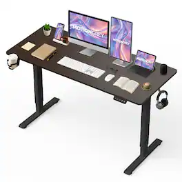 MotionGrey - Ergo2 - Adjustable Electric Standing Desk with Memory Settings - 55" x 24" Dark Brown Top - Home & Office Holder & Hook - Dark Brown Top Black Frame