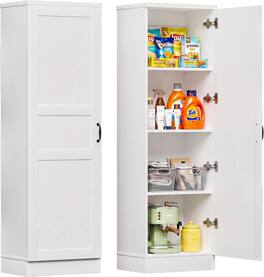 Aheaplus - 2-Pack Farmhouse Pantry Cabinets ,Adjustable Shelves, Reversible Doors, Slim Freestanding Organizers,Ships in 2 packages - White