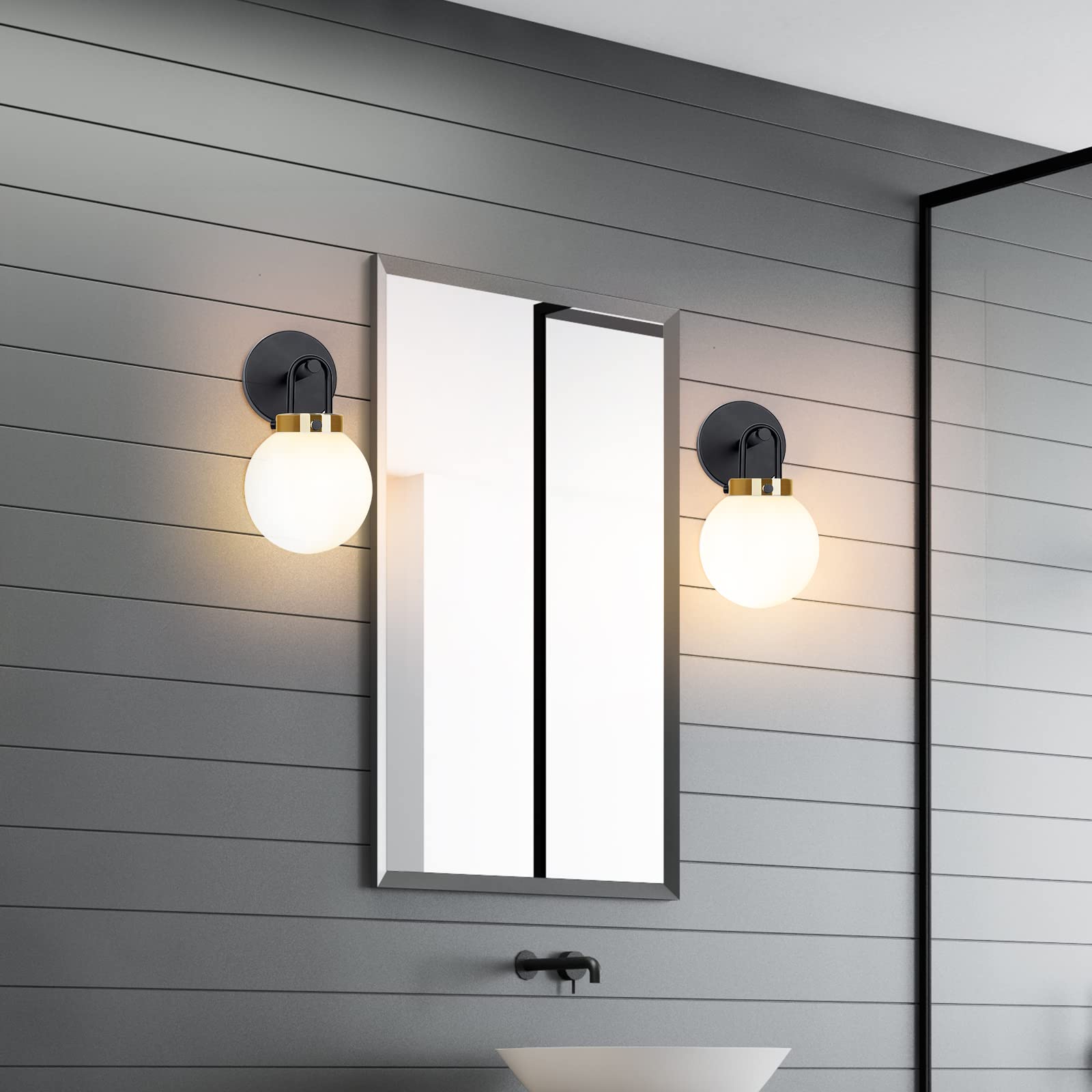 Alt View 3. Comfort Essence - Modern Wall Sconces Set Of Two Lighting Bathroom Vanity Light With Globe Glass Sconce Lamps For Bedroom L - 2 Pack.