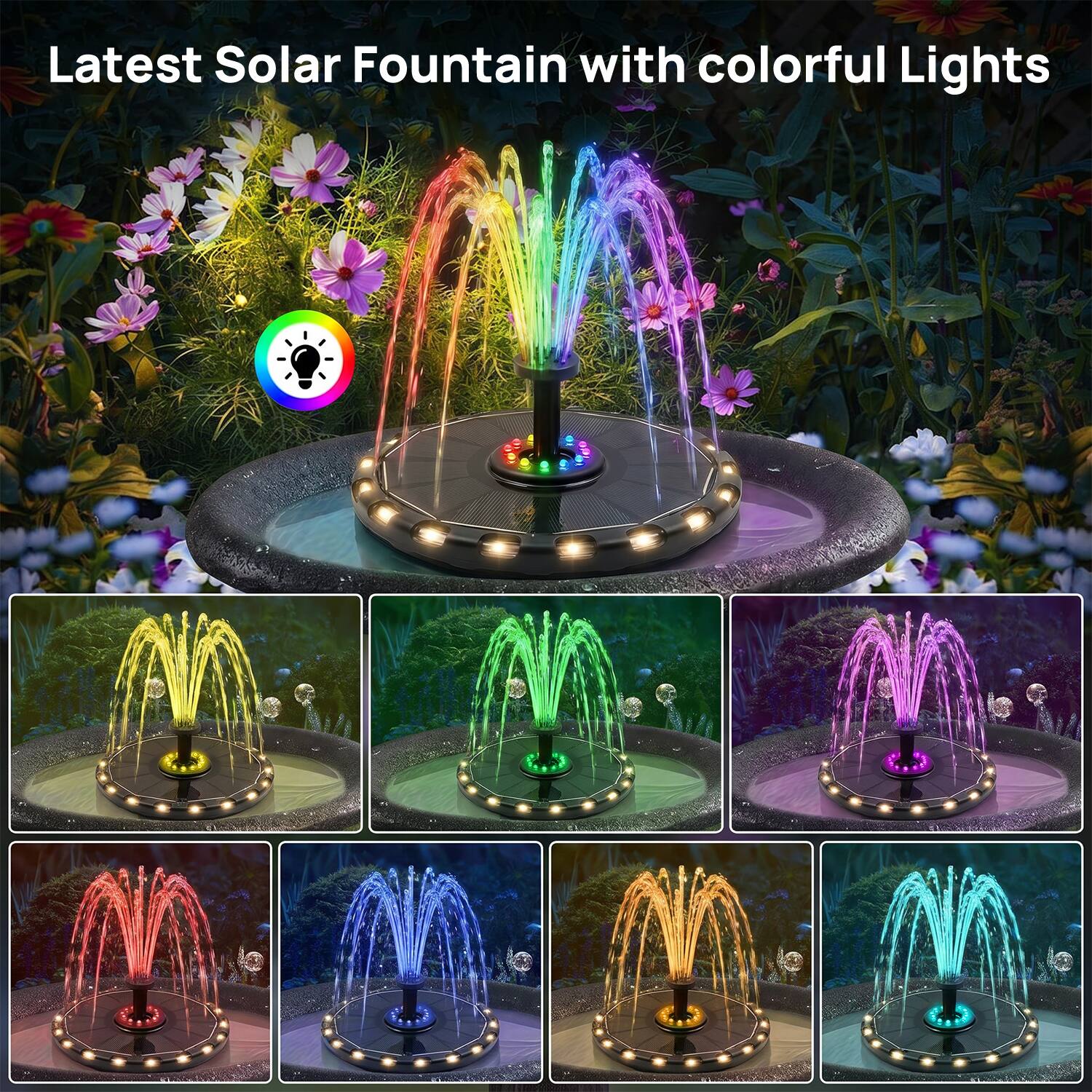 Latest Solar Fountain with colorful Lights