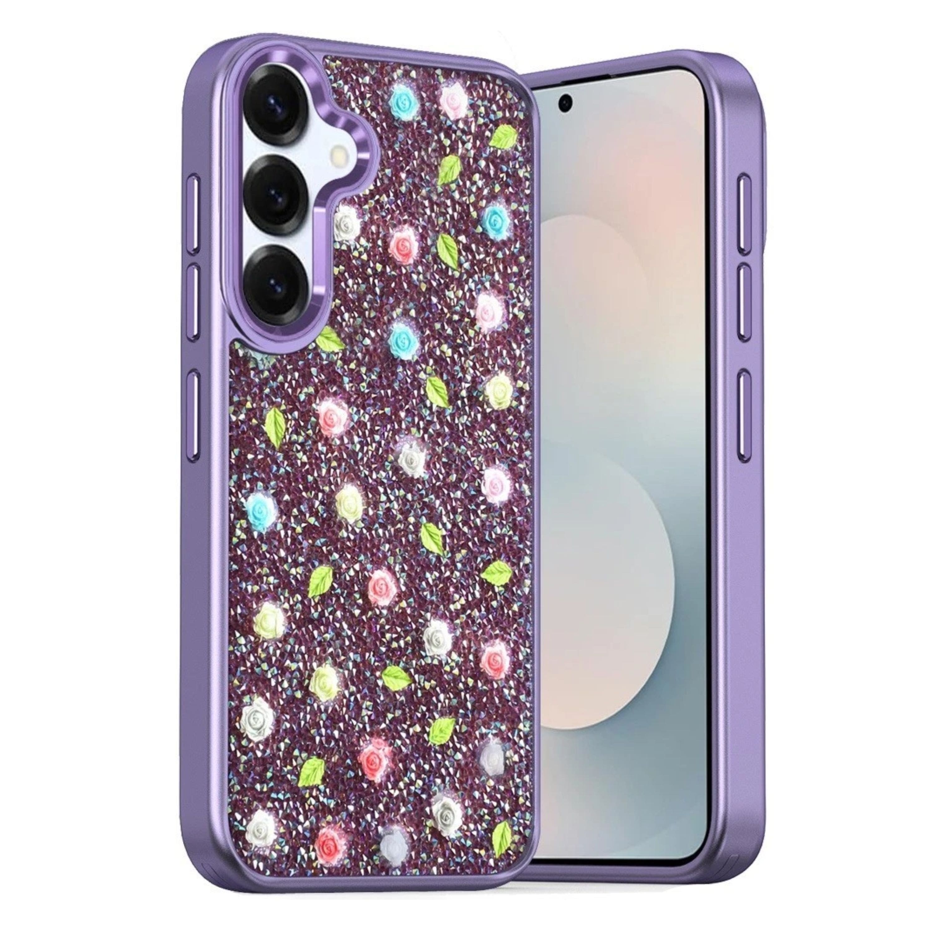 Kitcheniva - Tiny Roses Glitter Design Phone Case With Tempered Glass For Samsung Galaxy S26 - Purple price history on PriceWatchPro